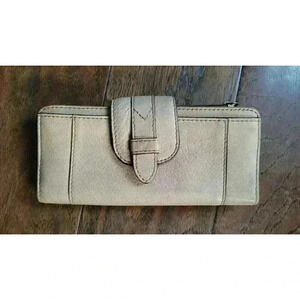 Vintage FOSSIL Key-hole Brown Beige Leather Snap Closure Wallet